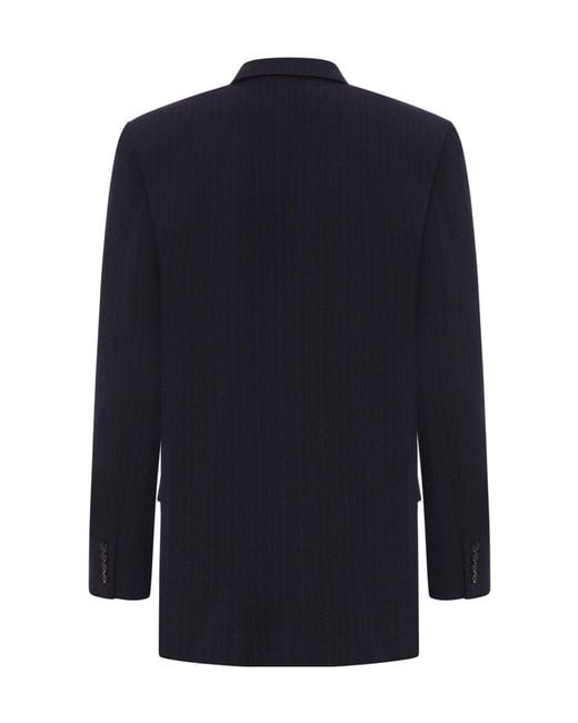 Saint Laurent Blue Double-Breasted Striped Blazer