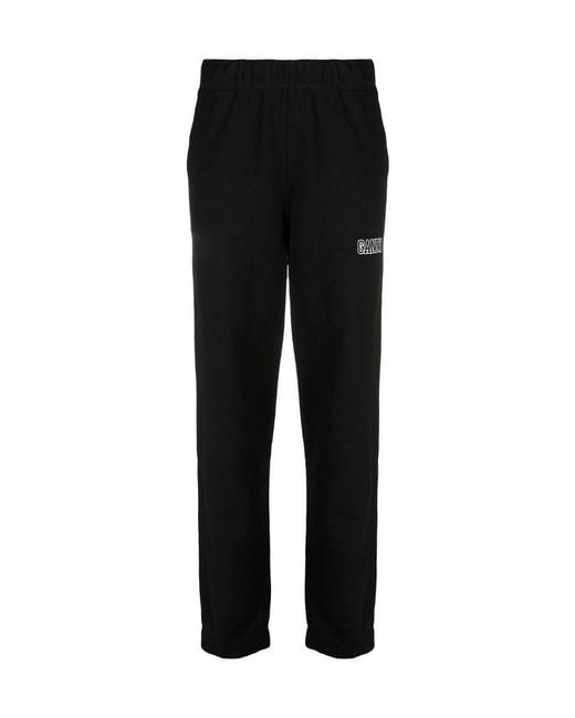 Ganni Black Logo Embroidered Elasticated Waistband Sweatpants