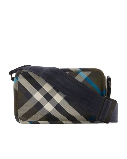 Burberry Black Shield Checked Camera Bag for men
