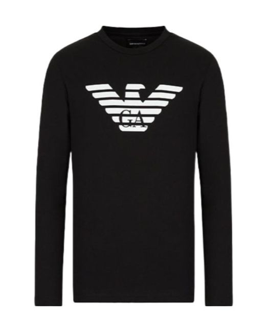 Emporio Armani Black Logo Printed Crewneck T-Shirt for men