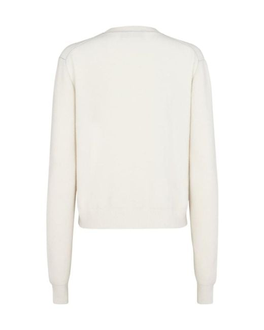 Fendi White Ivory Stretch Cashmere Blend Sweater