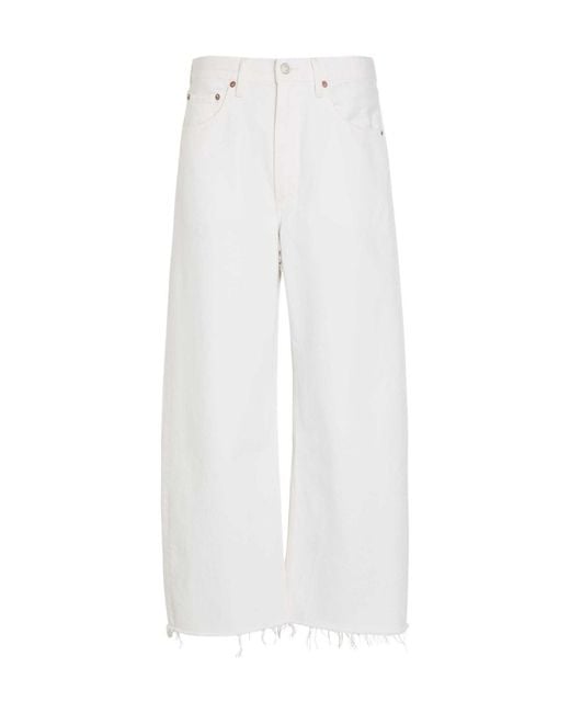 Agolde White Frayed Barrel-Leg Jeans
