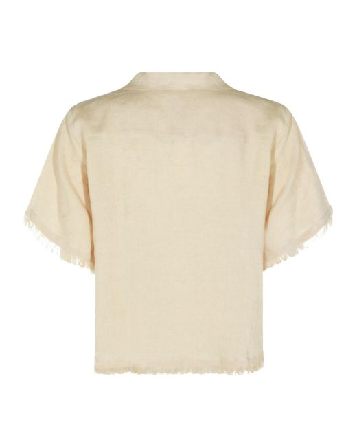 Antonelli Natural Frayed Hem Short Sleeve Top