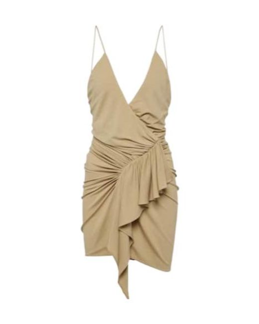 Alexandre Vauthier Natural Draped Ruffled Wrap Dress