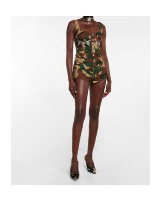 Alessandra Rich Green Camouflage Denim Jumpsuit