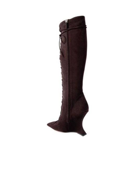 Paris Texas Brown Suede Lace-Up Wedge Knee Boots