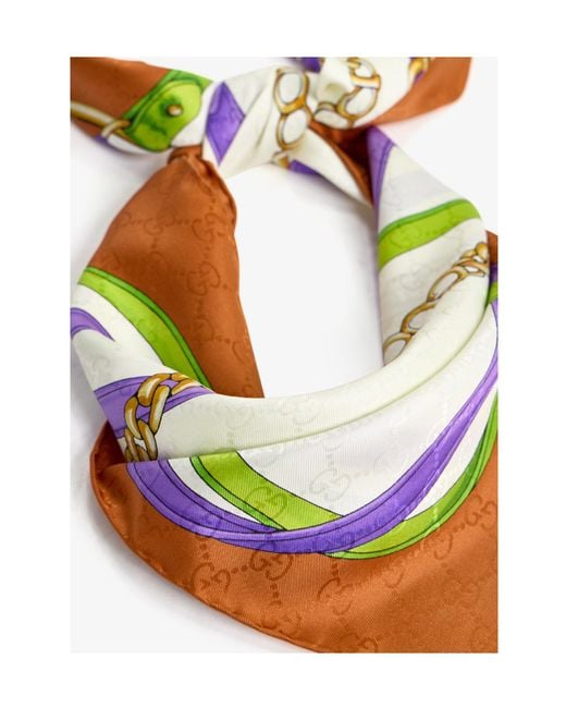 Gucci White Printed Silk Yoke Scarf