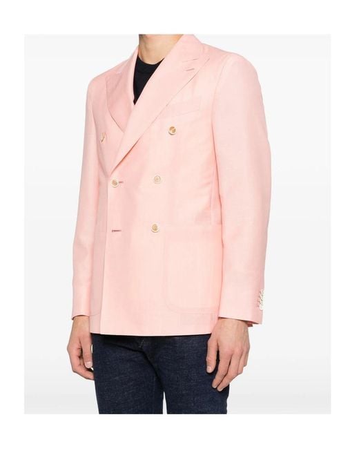 Caruso Pink Aida Double-Breasted Pocket Blazer for men