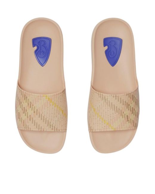 Burberry Natural Dive Check Pattern Slides