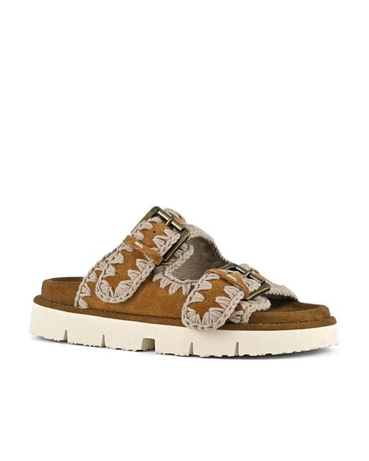 Mou Brown Whipstitch-Trim Suede Slides