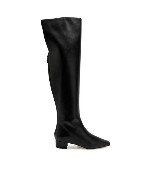Manolo Blahnik Black Gore Leather Over-The-Knee Boots