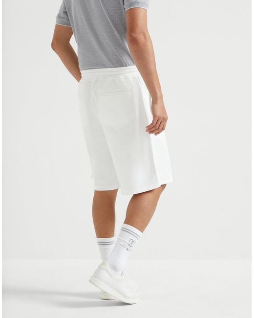 Brunello Cucinelli White Drawstring Bermuda Shorts for men