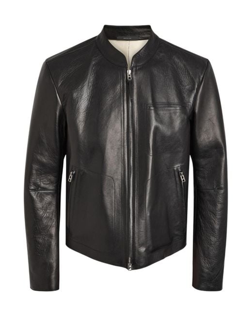 Tom Ford Black Stand-Up Collar Leather Jacket for men