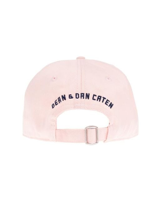 DSquared² Pink Logo Lettering Distressed Baseball Cap