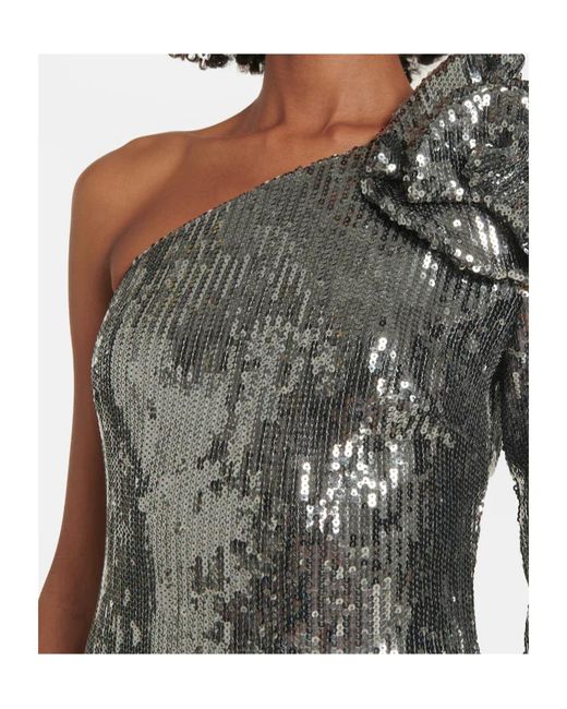 Roland Mouret Gray Floral-Appliqué Sequined Gown