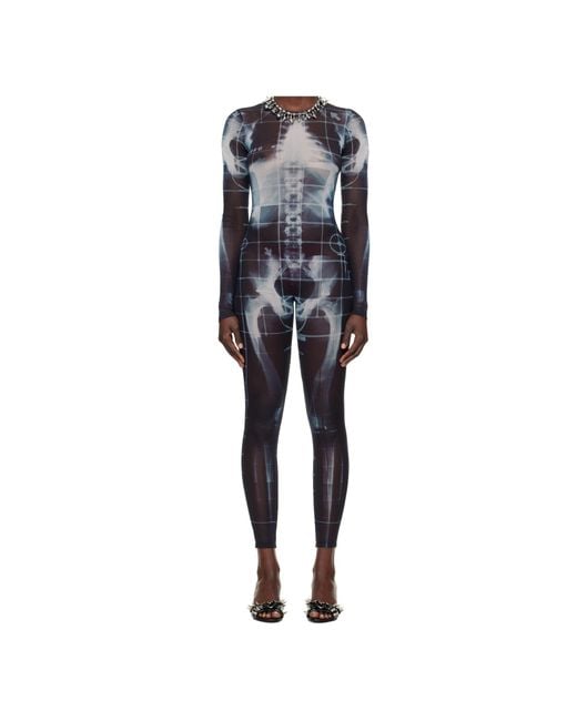 Jean Paul Gaultier Blue Crew Neck Long Sleeve Jumpsuit