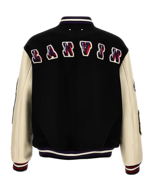 Lanvin Black X Future Logo-Patch Varsity Bomber Jacket for men