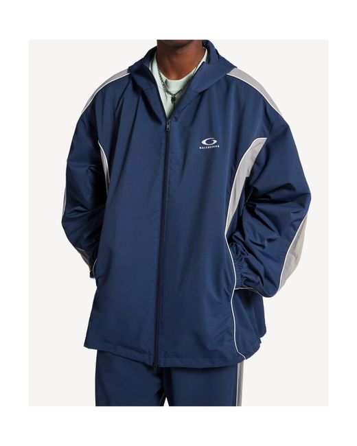 Balenciaga Blue Technical Track Hooded Jacket for men