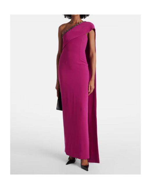 Roland Mouret Purple Caped Embellished Satin Crêpe Gown