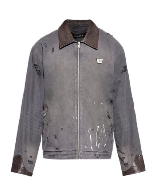 M I S B H V Gray Distressed Zip-Up Jacket for men