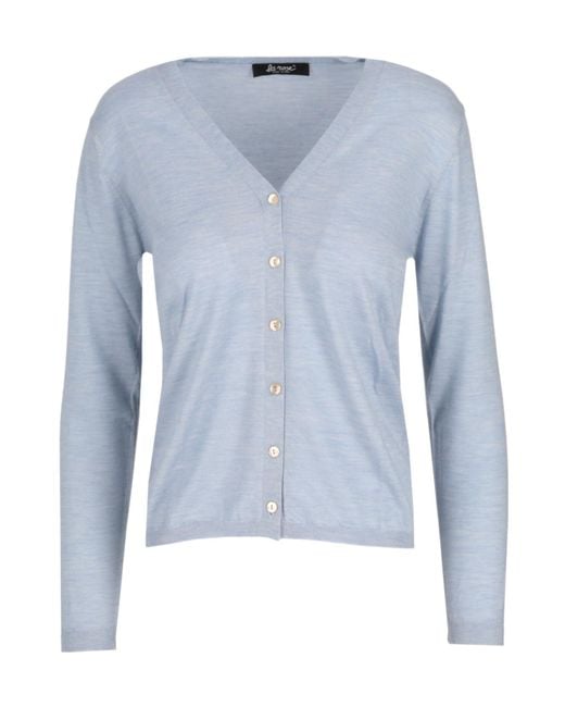 Lela Rose Blue Knitted V-Neck Cardigan