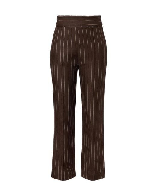 Posse Brown Thea Pinstripe High-Rise Linen Pants