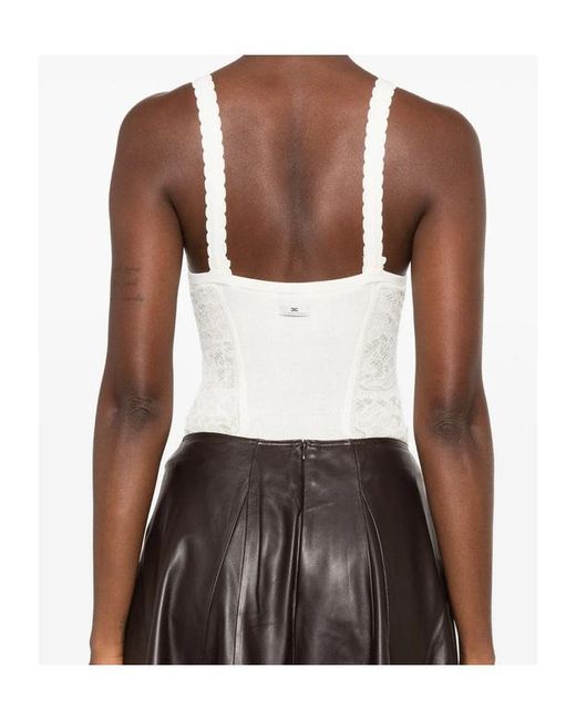 Elisabetta Franchi White Lace-Panelled Sleeveless Top