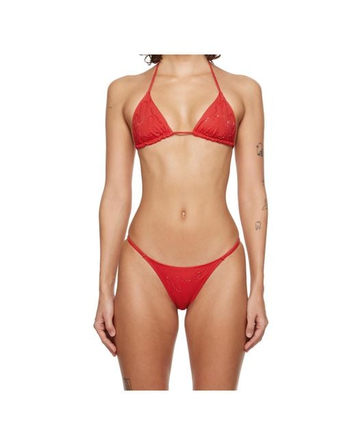 Paloma Wool Pink Bead-Embellished Triangle Bikini Top