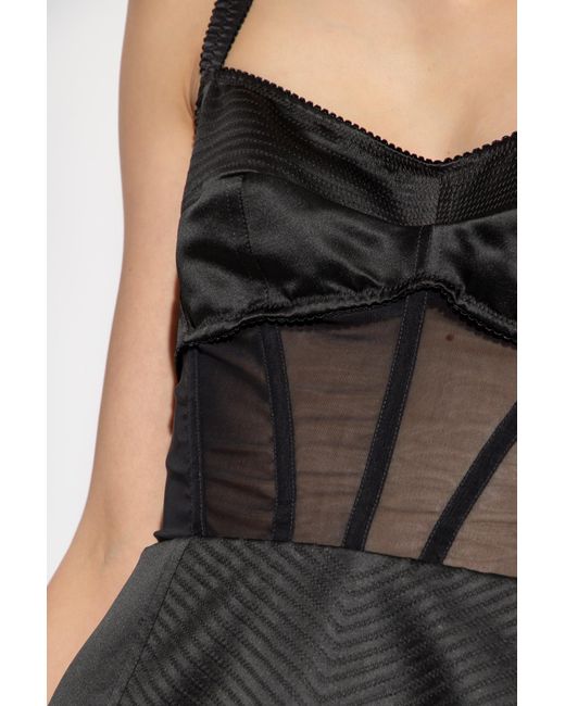 Dolce & Gabbana Black Boned Bodice Panelled Mini Satin Dress