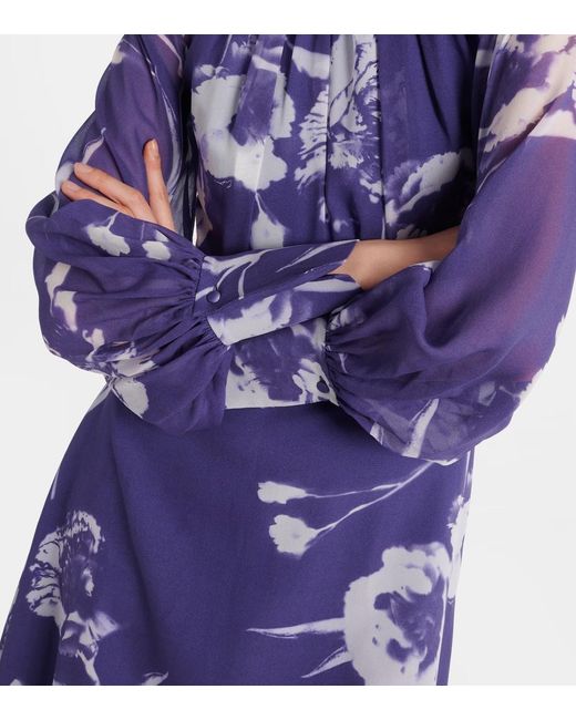 Erdem Blue Floral Silk Voile Midi Dress