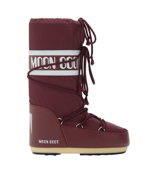 Moon Boot Red Logo-Band Lace-Up Boots