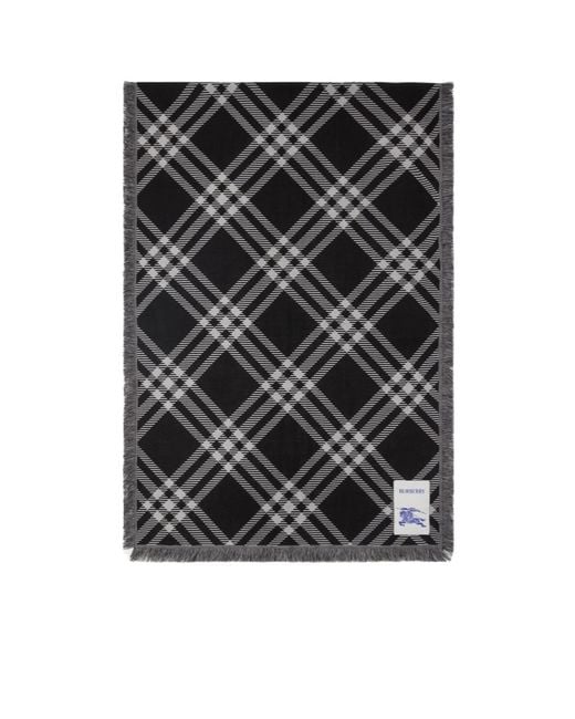 Burberry Black Wide Check Fringed-Edge Scarf for men
