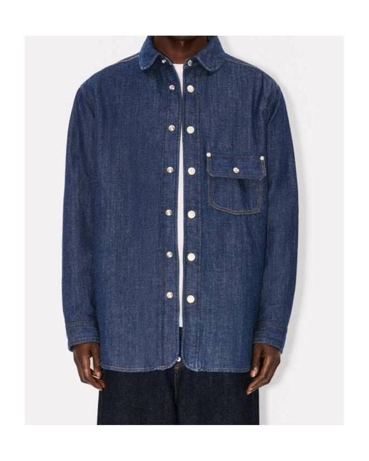 KENZO Blue Padded Japanese Denim Overshirt for men