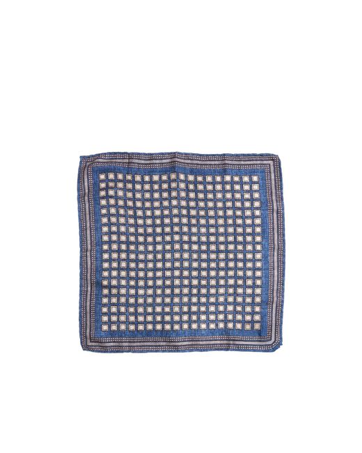 Brunello Cucinelli Blue Geometric-Pattern Printed Scarf for men