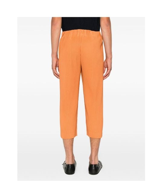 Homme Plissé Issey Miyake Orange Plissé-Effect Cropped Trousers for men
