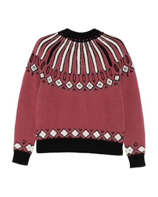 Semicouture Red Adriane Embellished-Patterned Sweater