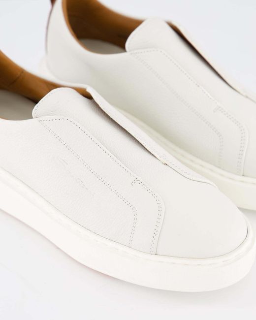 Santoni White Round Toe Slip-On Snrakers