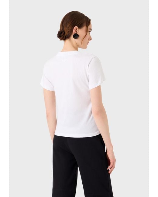 Emporio Armani White Logo Printed Crewneck T-Shirt