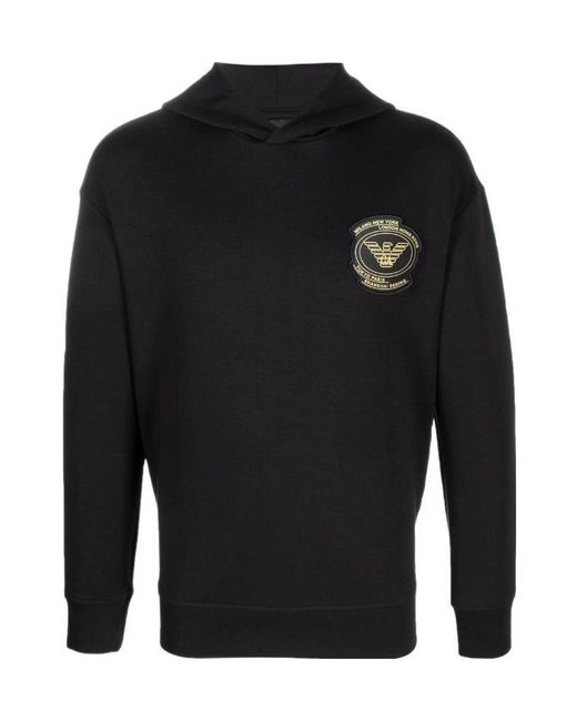Emporio Armani Blue Logo Patch Detail Hoodie for men