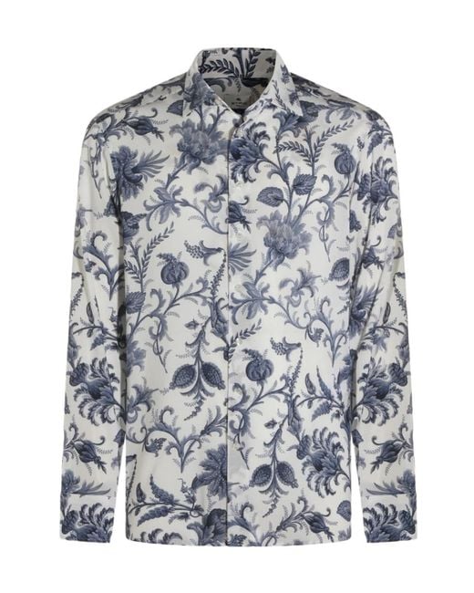 Etro Blue Paisley Printed Shirt for men