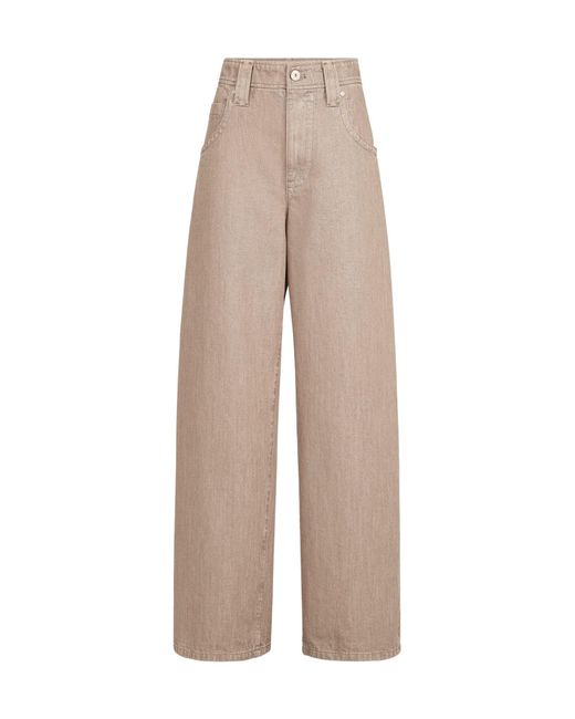 Brunello Cucinelli Natural Lamé-Denim Baggy Trousers With Monili