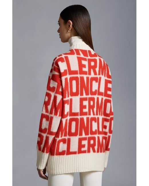 Moncler Red All-Over Logo Intarsia Knit Sweater