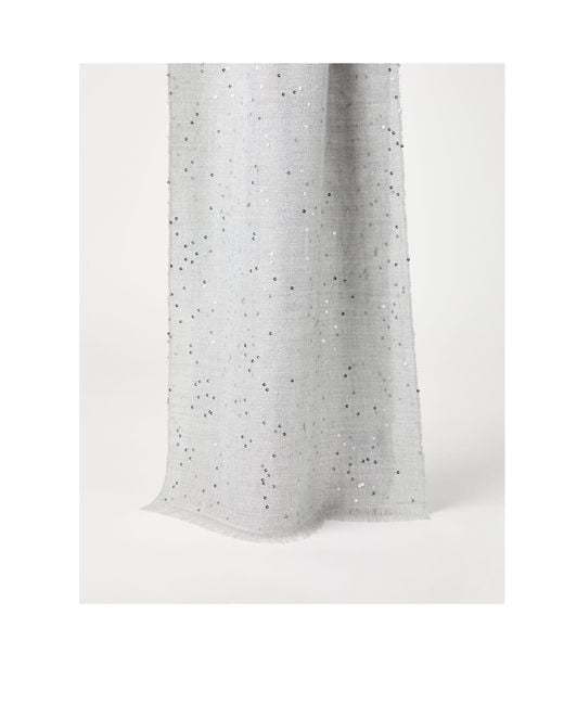 Brunello Cucinelli Gray Fringed Sequin Detailing Scarf
