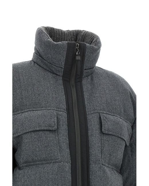 Brunello Cucinelli Gray 'shiny Zipper Pull' Long Down Jacket