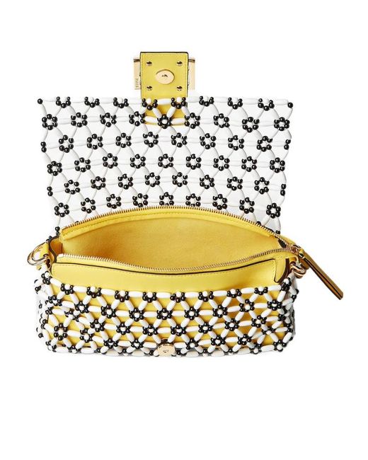 Fendi Metallic Baguette Beaded-Flowers Shoulder Bag