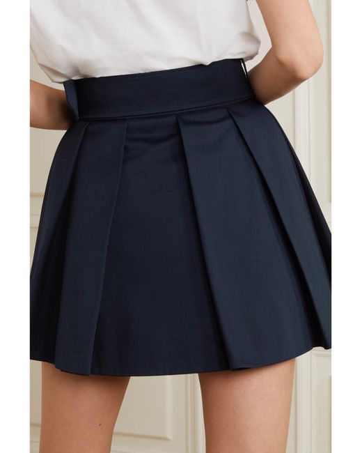 Patou Blue Belted Pleated Cotton-Twill Mini Skirt