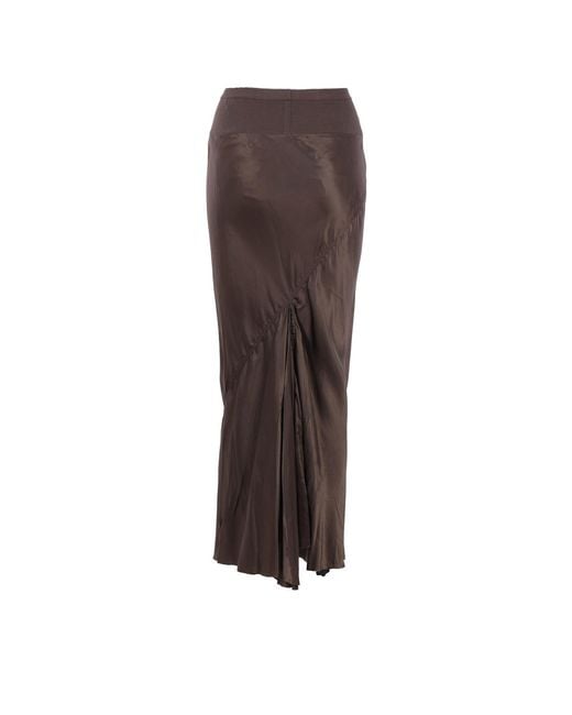Rick Owens Brown Ribbed Gathered Maxi Skirt