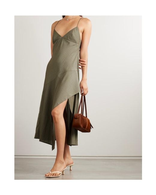 St. Agni Natural Paneled Asymmetric Pinstriped Cotton-Blend Twill Dress