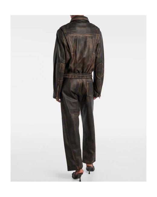 JACQUES WEI Black Zippered Long-Sleeved Leather Jacket