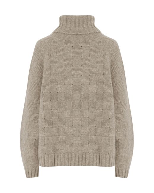 Allude Gray Geometric Turtleneck Knitted Sweater